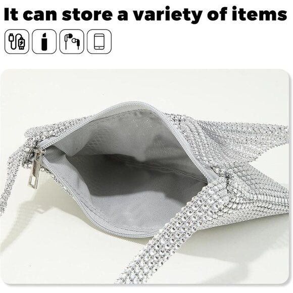 🆕Women Silver Rhinestone Evening Clutch Purse Bowknot Elegant Party Handbag - Picture 5 of 6
